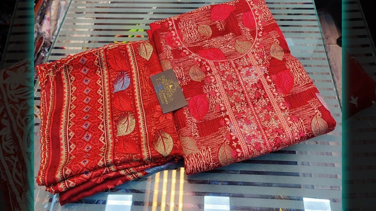 7 Seas Latest Fashionable Suits | Pashmina Beautiful Embroidery Work On Neck & Digital Printing All Over
