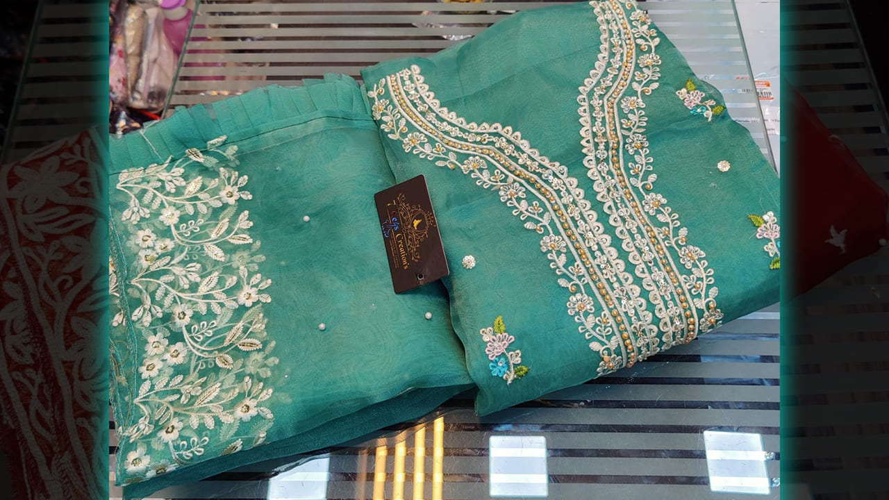 7 Seas Suits | Organza & Beautiful Heavy Multi-Colored Embroidery, Sequins, Mottis & Diamond Work