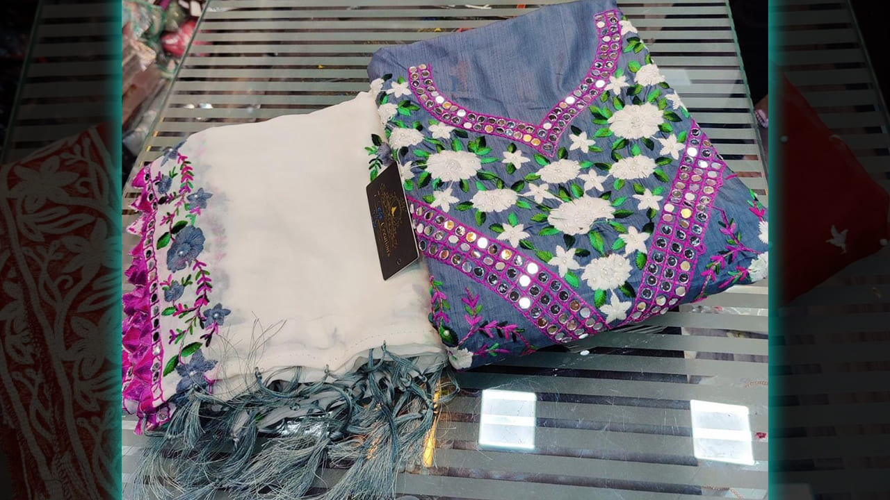 7Seas Creation's Suits | Chinnon Silk & Heavy Phulkari Multi-Colored Embroidery Work All Over