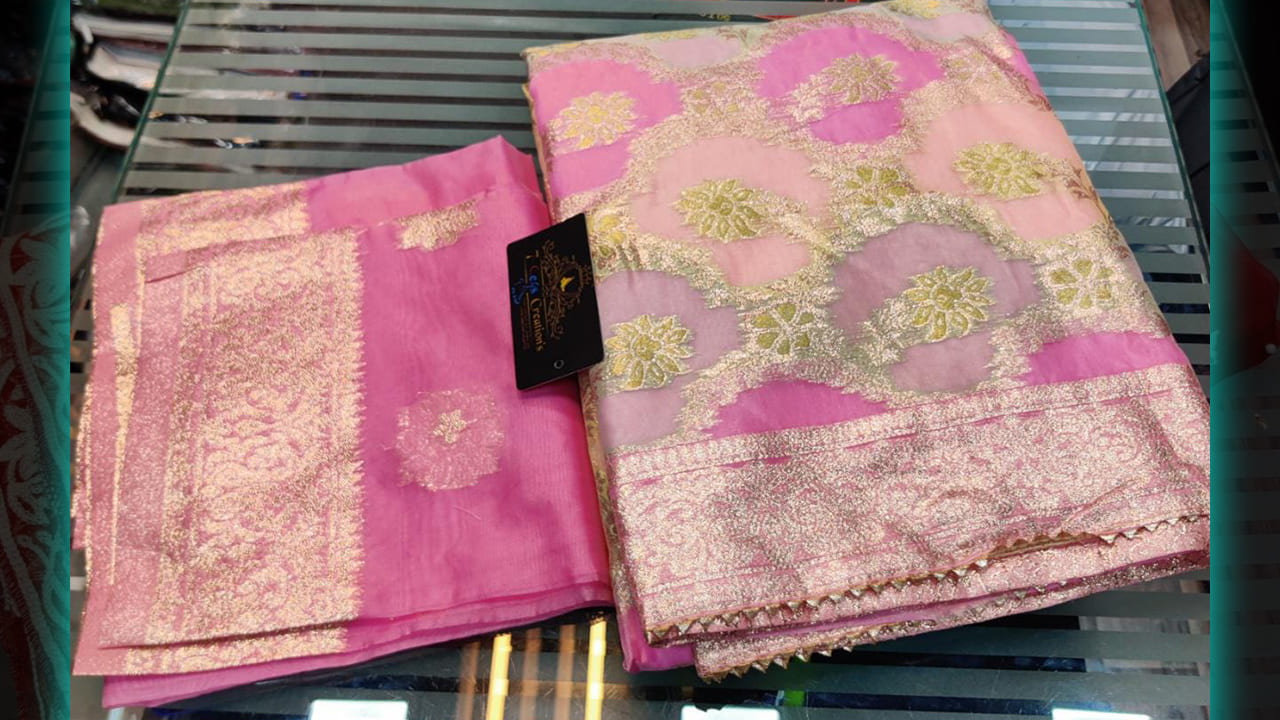 7 Seas Creations Suits | Organza Beautiful Multi-Colored Print & Weaving all Over