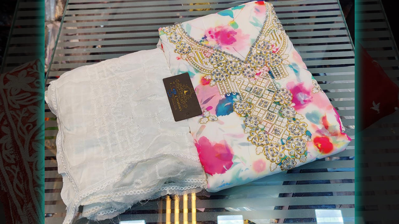 7 Seas Suits | Georgette With Beautiful Embroidery & Digital Printing Work All Over | 4 Colours