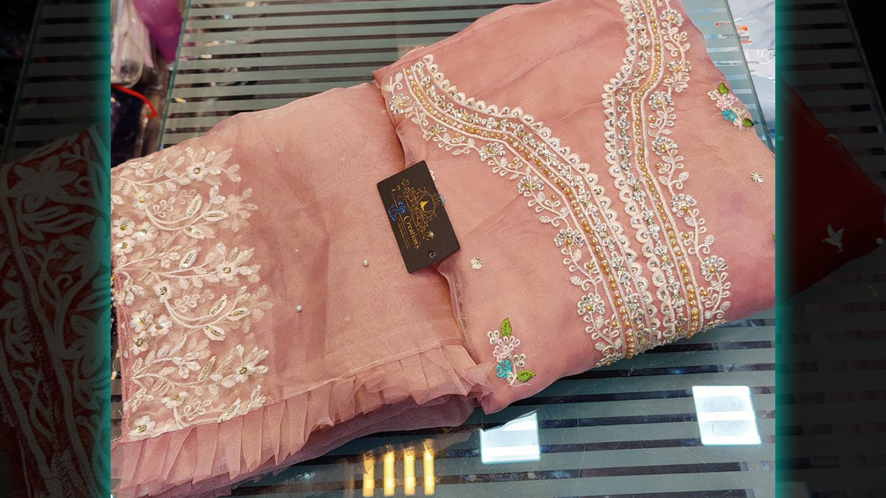 7 Seas Suits | Organza & Heavy Multi-Colored Embroidery, Sequins, Mottis & Diamond Work