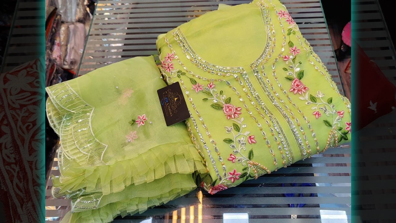7 Seas Latest Suits | Organza Multi-Colored Embroidery, Sequin, Mottis & Diamond Work All Over