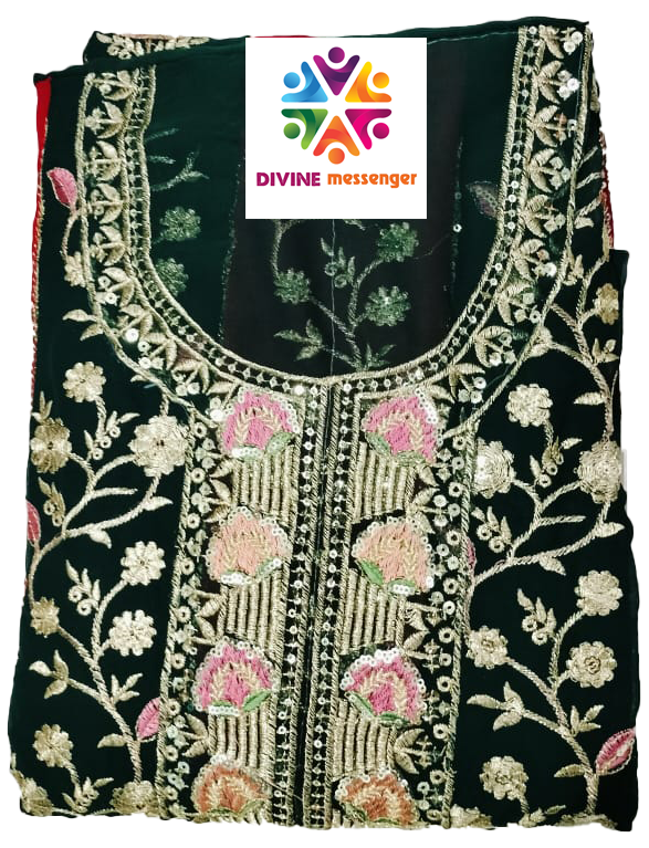 DIVINE MESSENGER Green New Georgette with beautiful embroidery & heavy sequins work