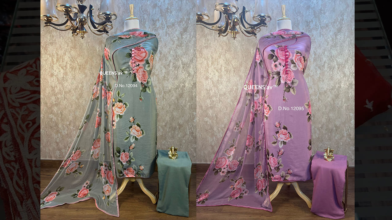QUEENS'av Suits | Soft Tissue Organza Shirt | Beautifully digitally printed | Pure shantoon Bottom