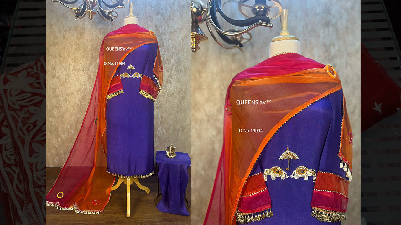QUEENS'av Suits | Pure Mul Cotton Silk Shirt | Beautifully Sequence Original Sheesha Embroidered