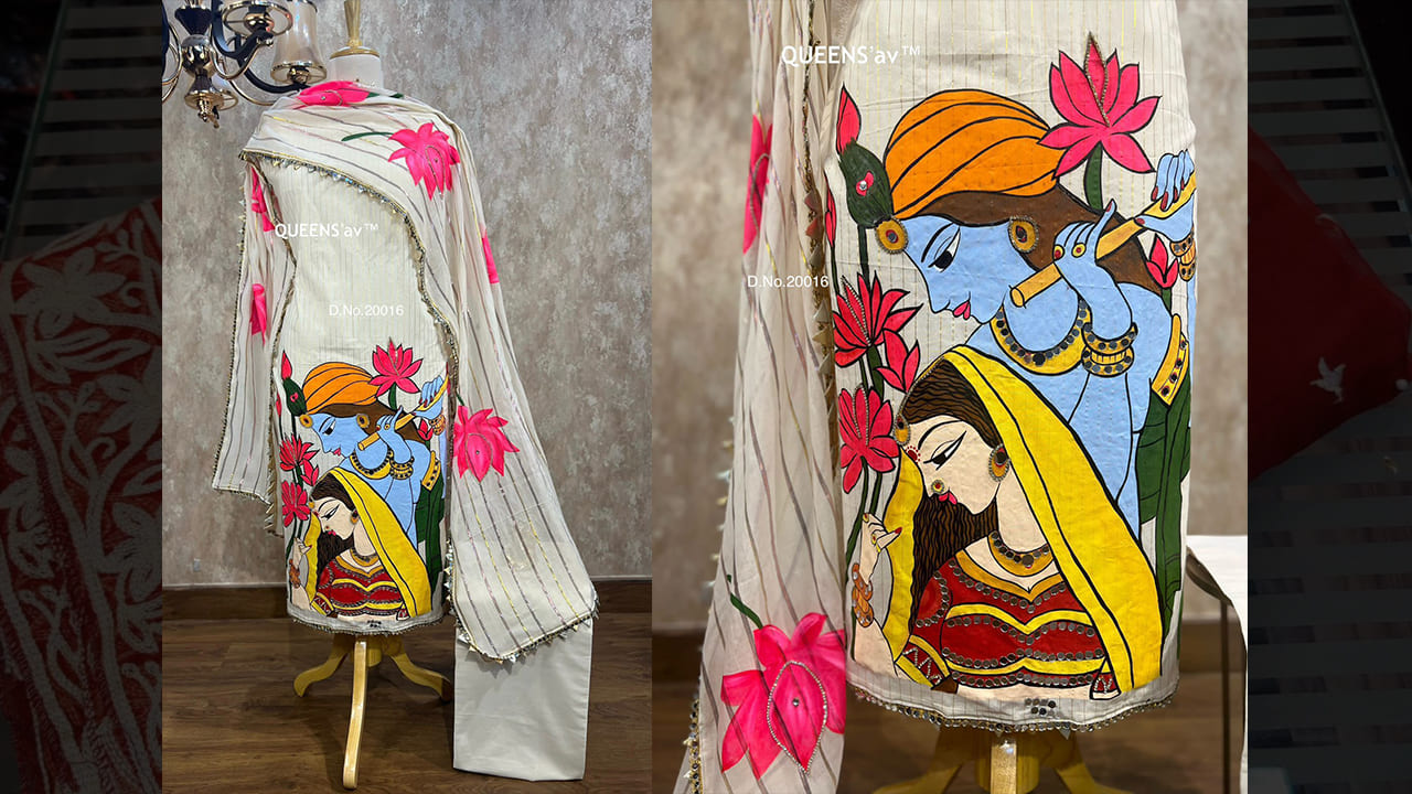 QUEENS'av Latest Suits | Pure Mul Cotton Sobar Glittery Shirt | Full Size | Beautifully Hand Painted