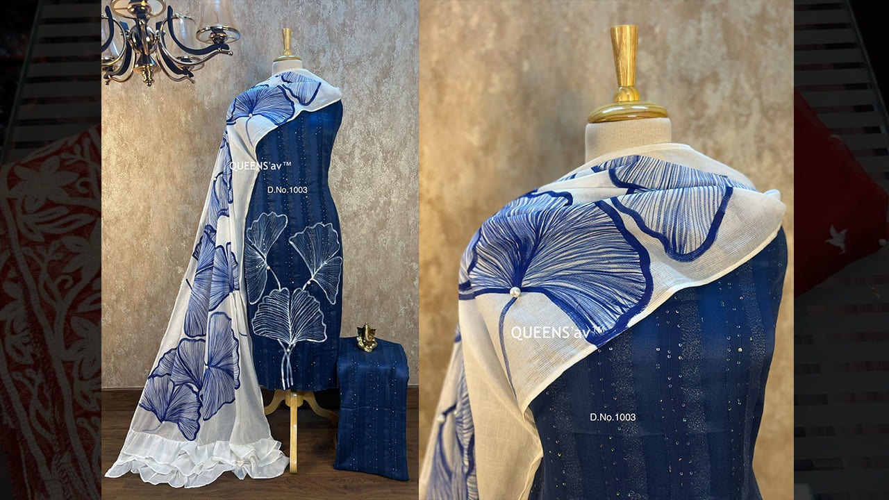 QUEENS'av Suits | Pure Mul Linen Cotton Sequenced Shirt | Full Size | Beautifully Hand Painted