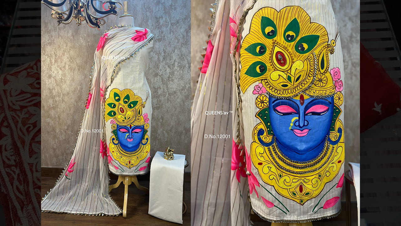 QUEENS'av Latest Top Suits | Pure Mul Cotton Sobar Glittery Shirt | Full Size | Beautifully Hand Painted