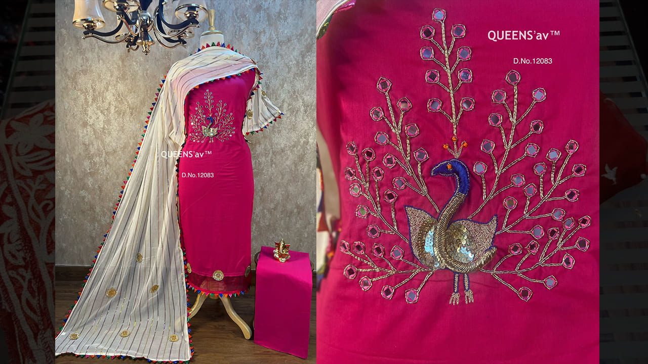 QUEENS'av Suits | Pure Mul Cotton Shirt | Full Size | Premium Hand Work Done | Original Sheesha Work