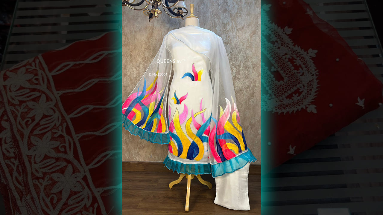 QUEENS'av Suits | Pure Organza Shirt | Full Size | Beautifuly Hand Painted | Rich Diamond Work #suit