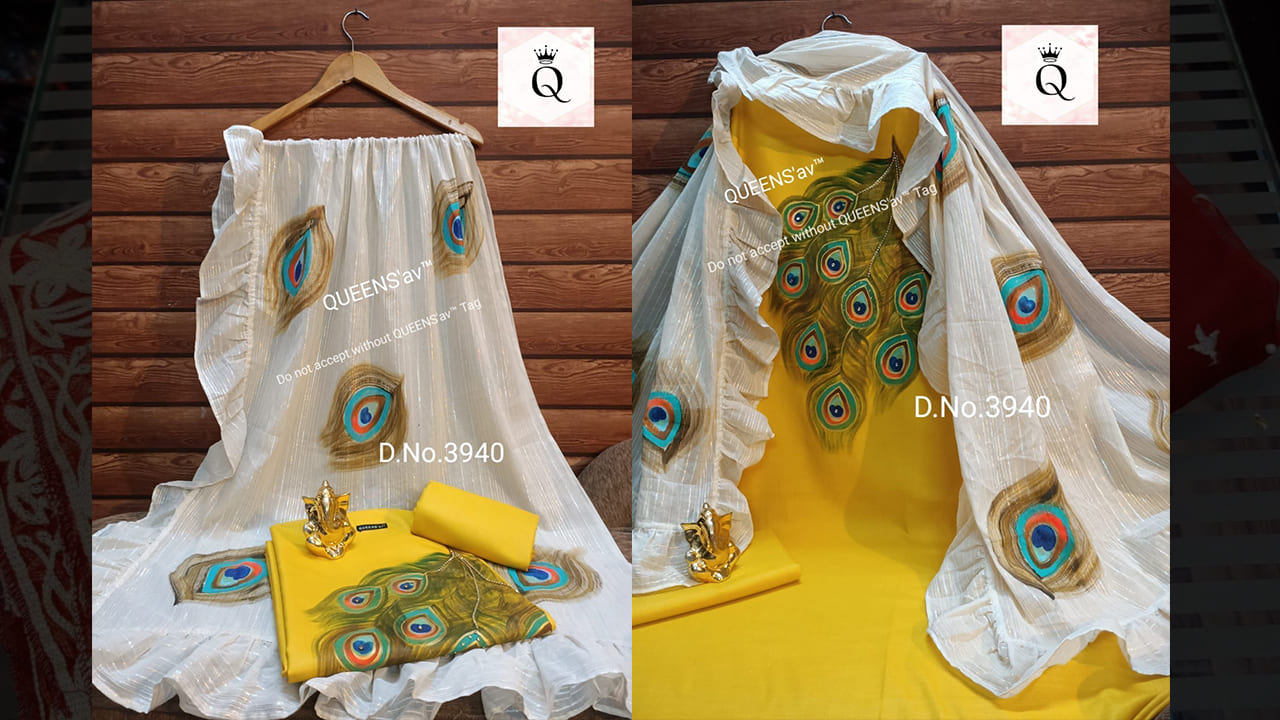 QUEENS'av Suits | Pure Khaadi Cotton Shirt | Beautifully Hand Painted | Hand Work Neatly Done