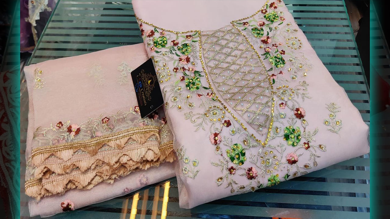 7 Seas Creation's Trend Suits | Organza Beautiful Multi-Colored Embroidery & Sequin Work All Over