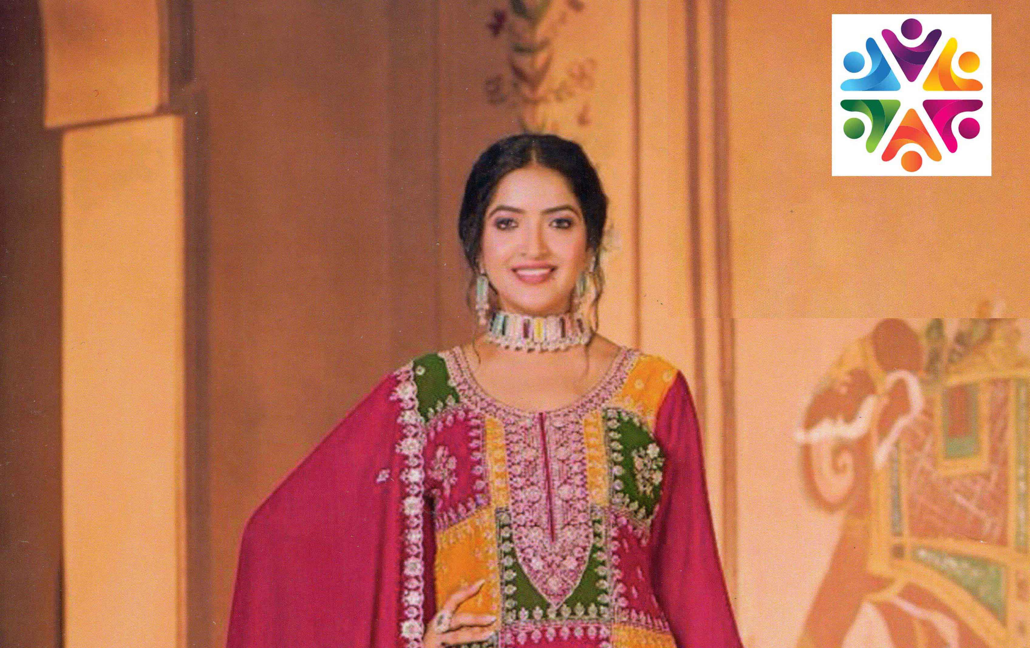 DIVINE MESSENGER Magenta Georgette embroidery heavy sequins work Multi-colored stitching ladies suits