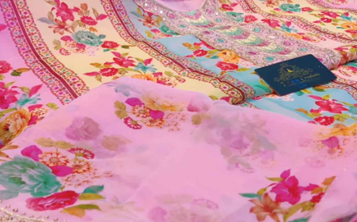 Georgette with beautiful Multi-colored embroidery sequins work on neck daman all over ladies suits