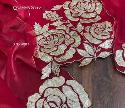 Designer premium shimmer organza duppatta Beautiful leather work flowers rich cut work