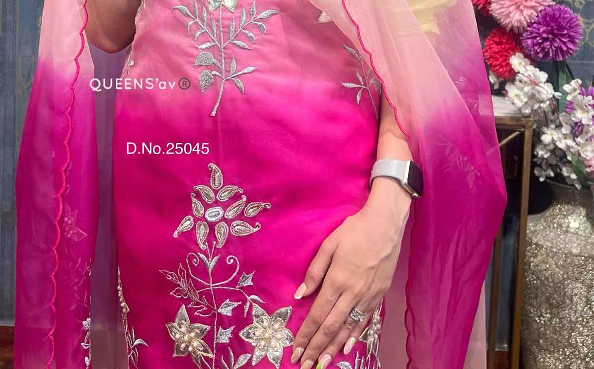 Pure soft organza ombré shirt beautiful leather work premium Design