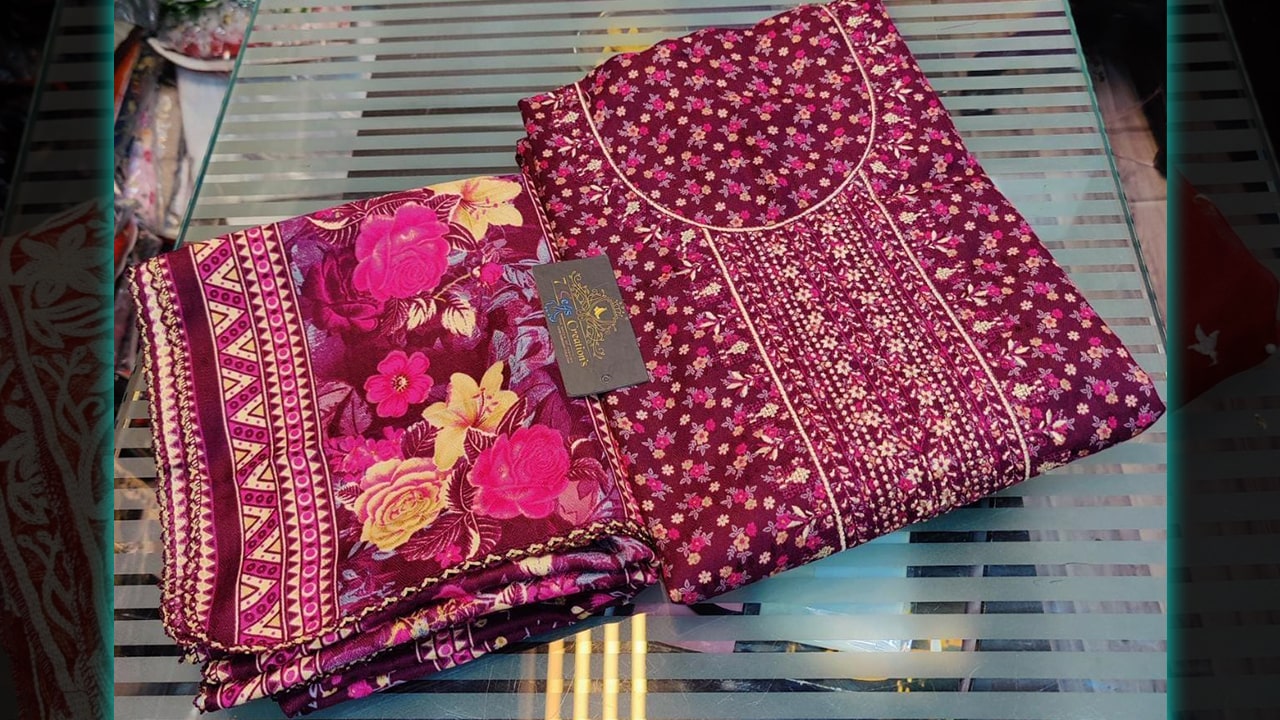 7 Seas Suits | Pashmina With Beautiful Embroidery Work On Neck & Digital Printing All Over.
|| Front & Back Printed ||