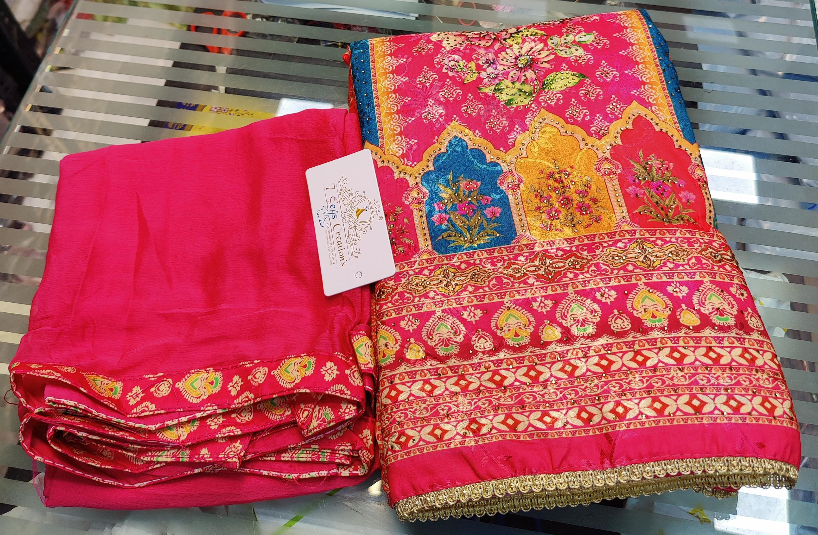 DIVINE MESSENGER | Red Divine Fab Latest Ladies Suits | Muslin jacquard with beautiful digital printing & diamond 01