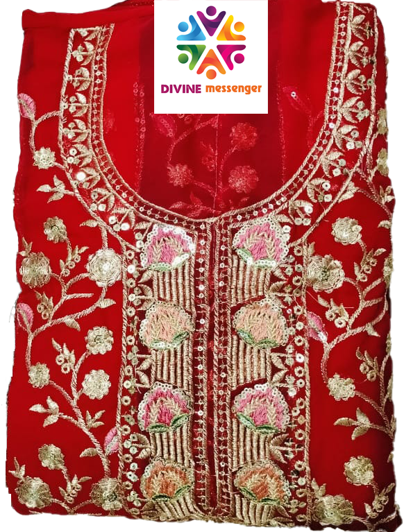 DIVINE MESSENGER heavy sequins work beautiful embroidery with Georgette Multi-colored stitchings