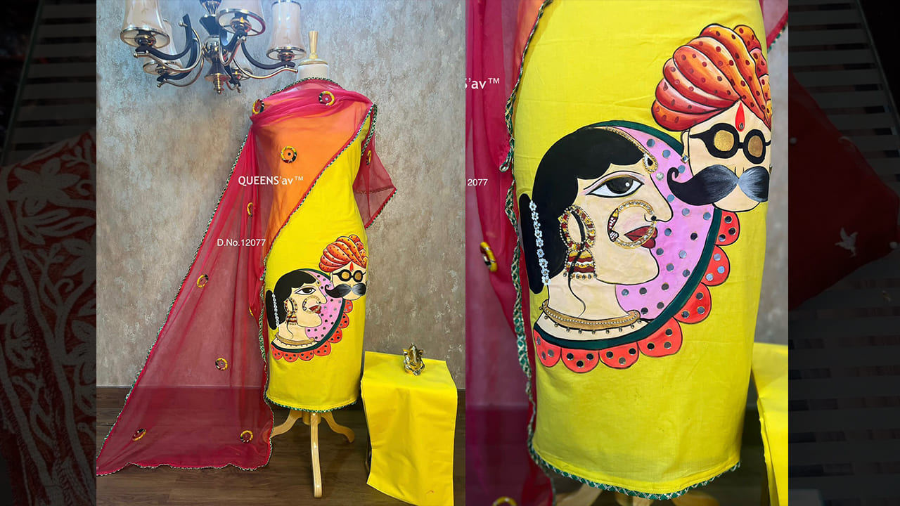 QUEENS'av Top Suits | Pure Mul Cotton Shirt | Beautifully Hand Painted | Hand Work | Neatly Done