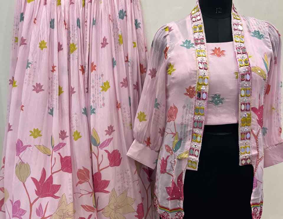 DIVINE MESSENGER | Divine Fab Latest Ladies Suits | pure chinon blazer with chinon blause Bottom pure chinon