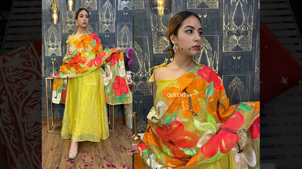 QUEENS'av Latest Suits | Pure Organza A line Gown | Lining Attached | Pure Organza Duppatta