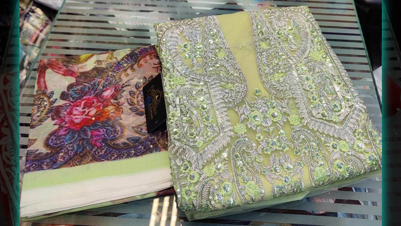 7 Seas Latest Suits | Super Net Beautiful Embroidery & Heavy Sequins Work All Over