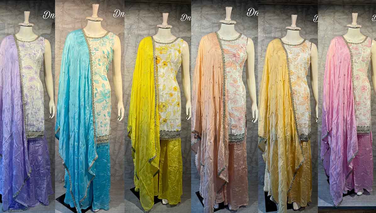 chinon silk embroidered Dupatta pure Bottom