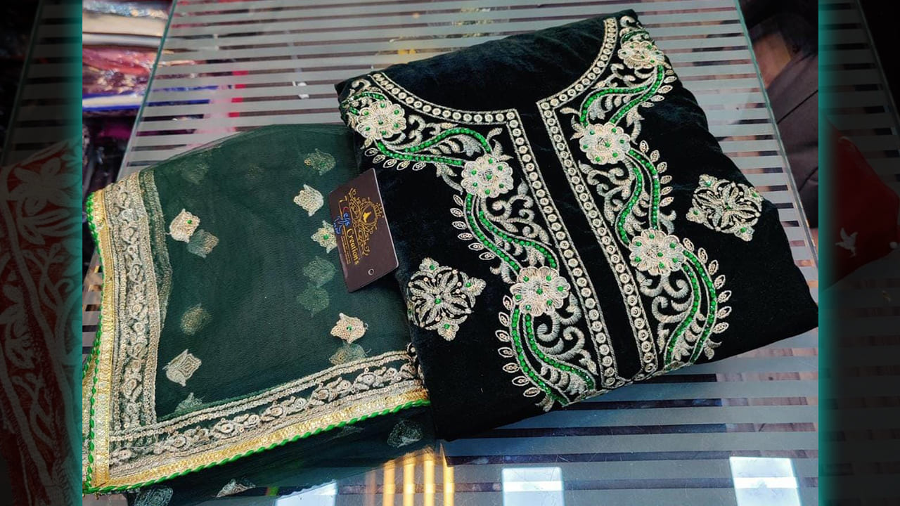7 Seas Latest Suits | Pure 9000 Micro Velvet Beautiful Embroidery, Sequins & Diamond Work All Over