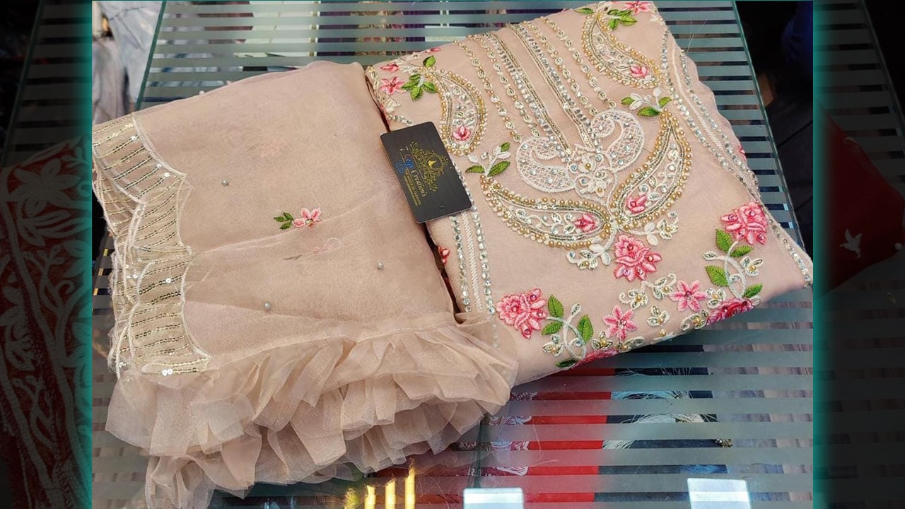 7 Seas Latest Suits | Organza  Beautiful Multi-Colored Embroidery, Sequin, Mottis & Diamond Work All Over