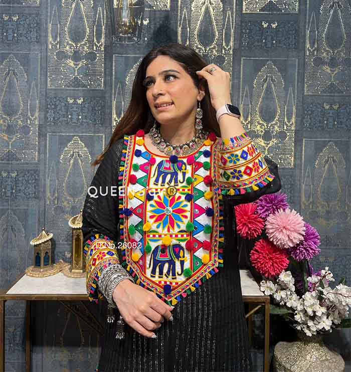 Divine Fab Latest Ladies Suits | QUEENS'av®️ original mirror detailing Pom Pom pankhi borders