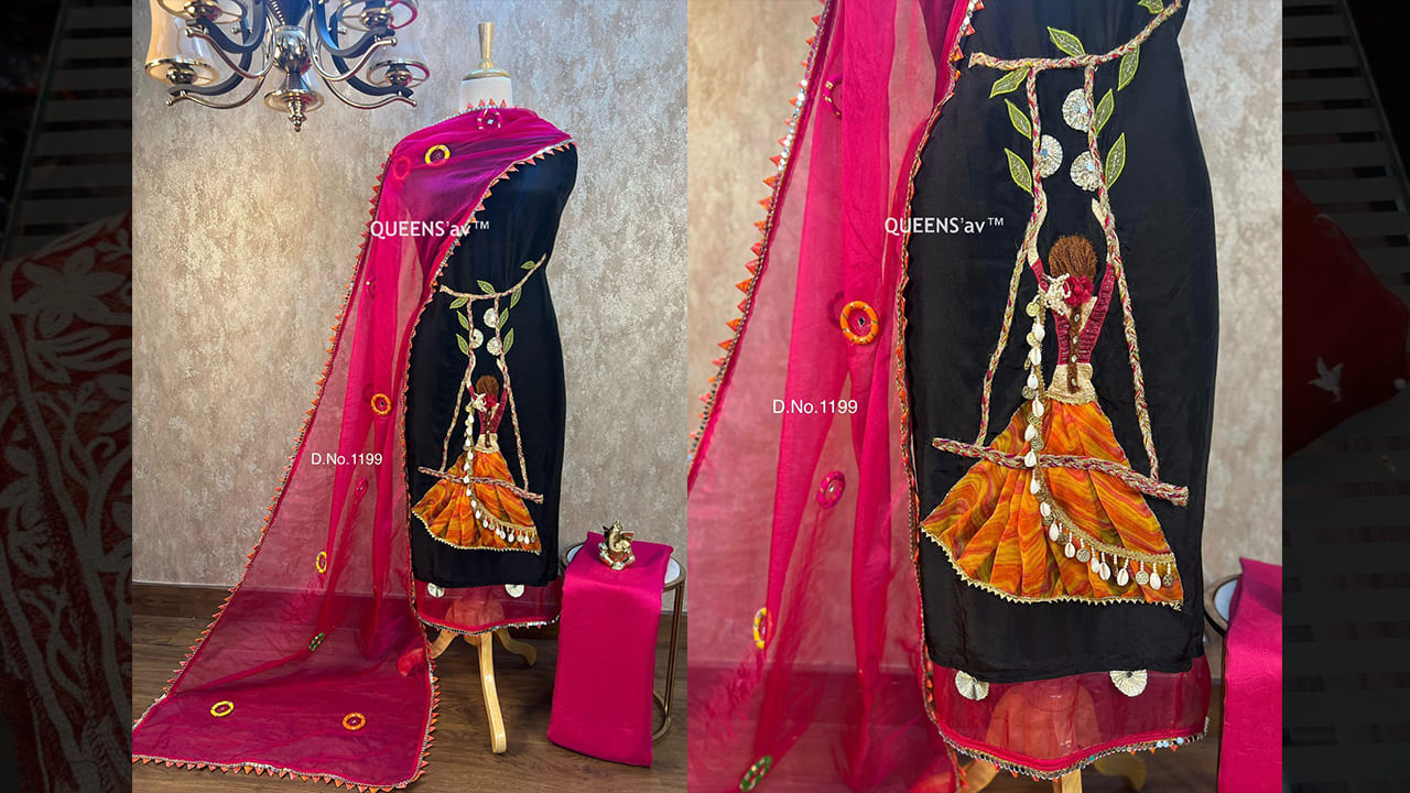 QUEENS'av Suits | Pure Mul Cotton Silk Shirt | Premium Jute & Leather Work Done | Jhoola Concept