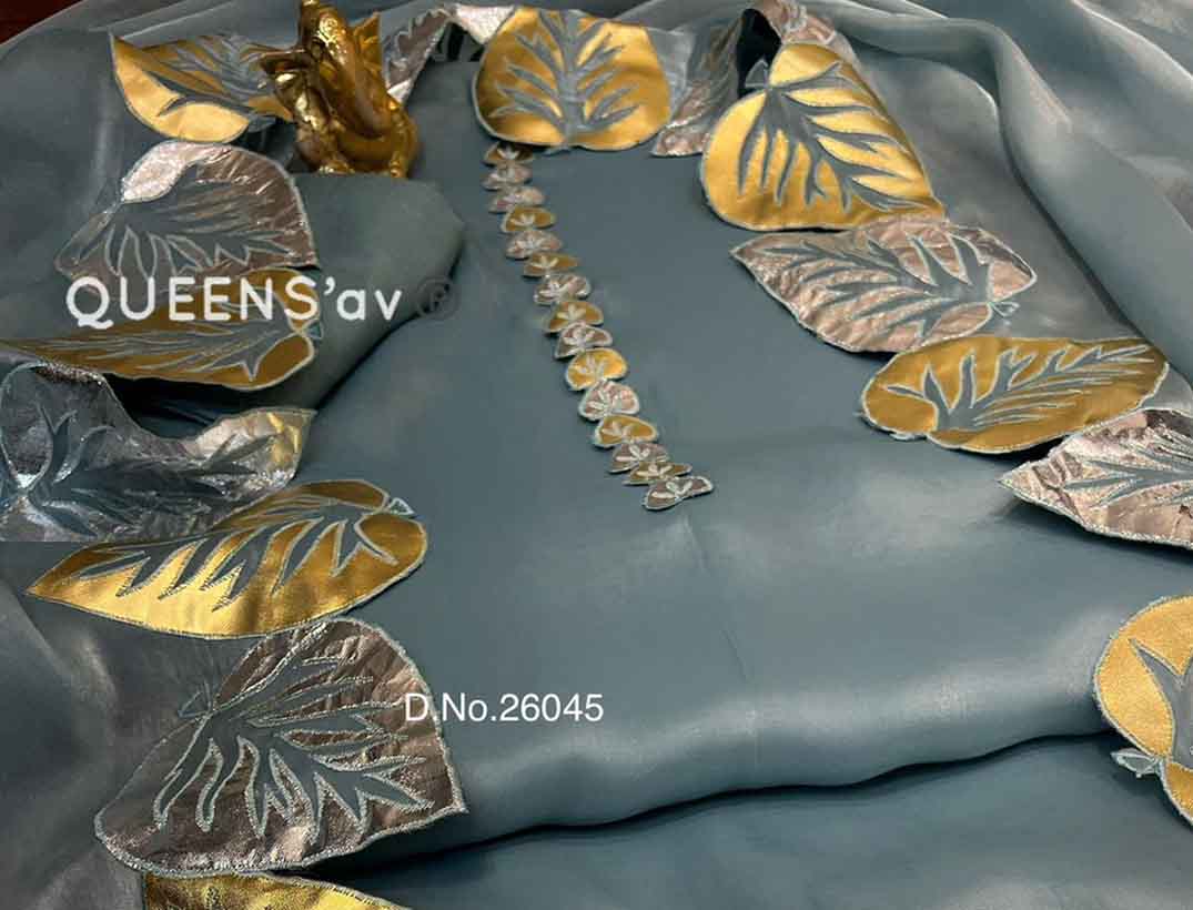 QUEENS'av®️ | organza duppatta✡️Beautiful leather work leaves Pure shimmer