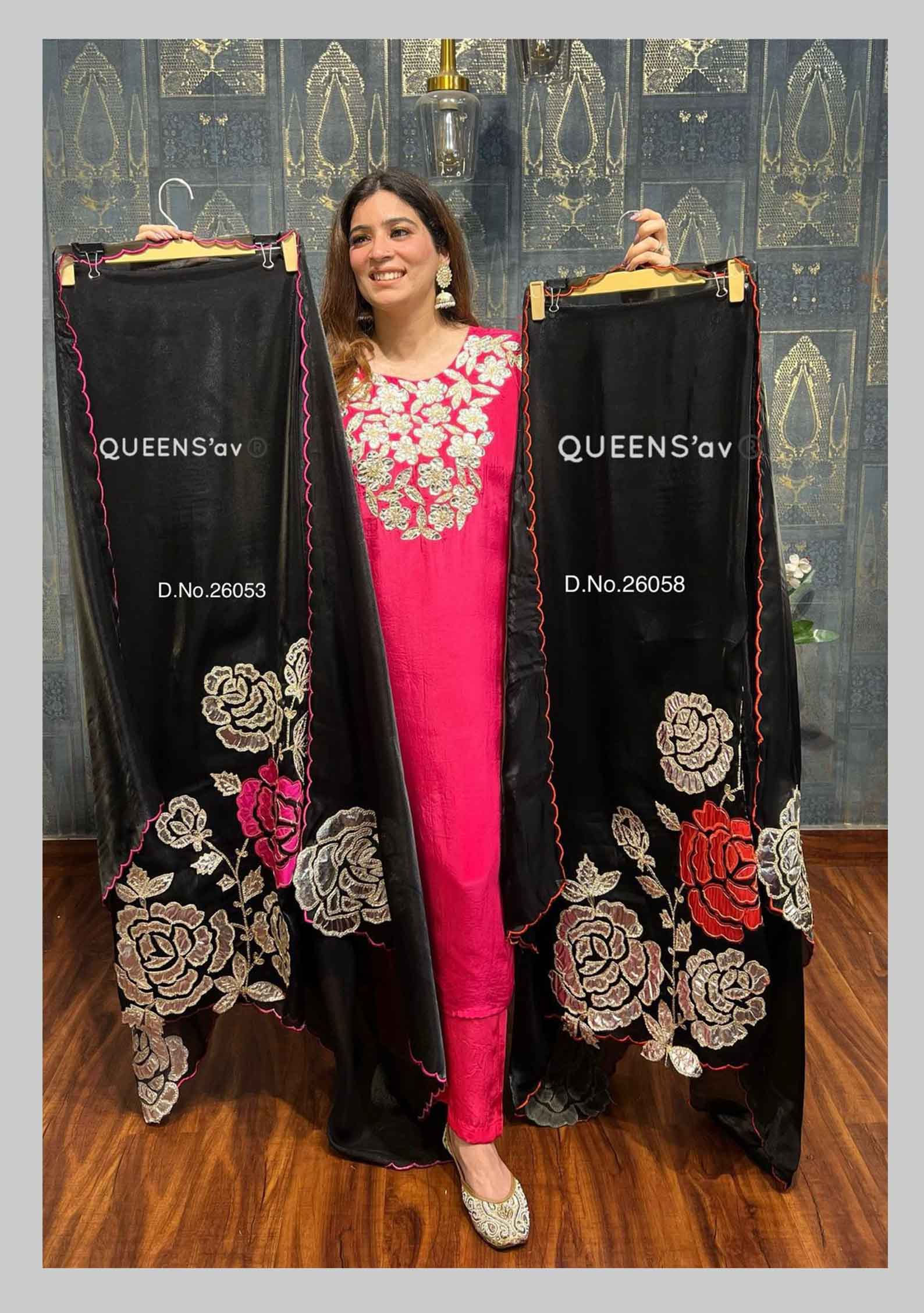 DIVINE MESSENGER | QUEENS'av®️ Latest Ladies Suits | Designer premium shimmer organza duppatta flowers