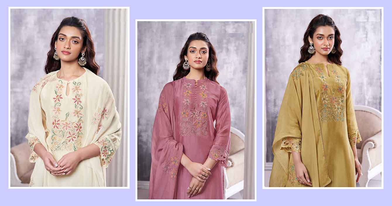 DIVINE MESSENGER | Divine Fab Latest Ladies Suits | EMBROIDERY LACE FOR DAMANAND SLEEVES ВОТТОМ