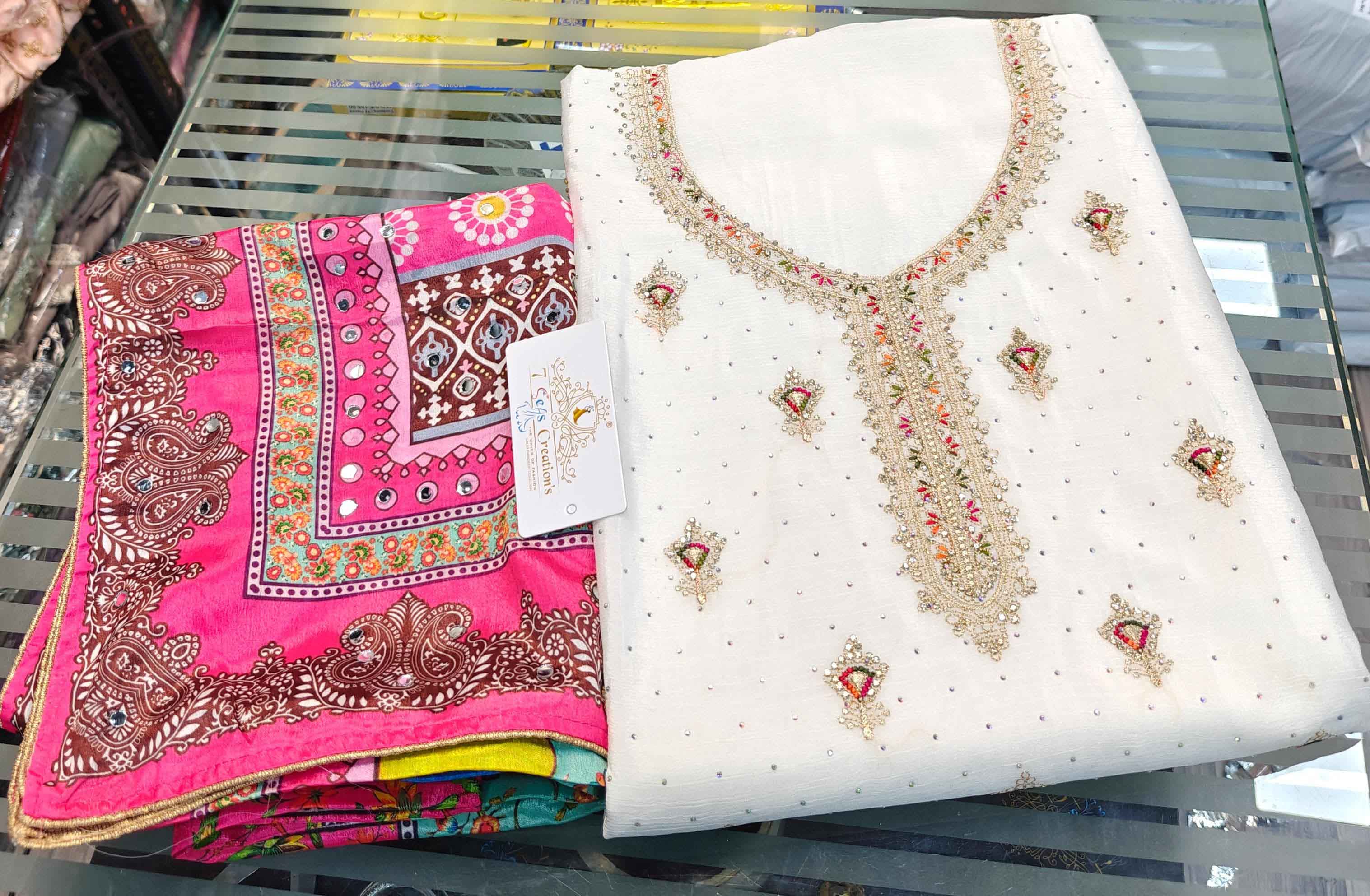DIVINE MESSENGER | Divine Fab Latest Ladies Suits | Chinnon silk with beautiful Multi-colored embroidery & heavy jarkan