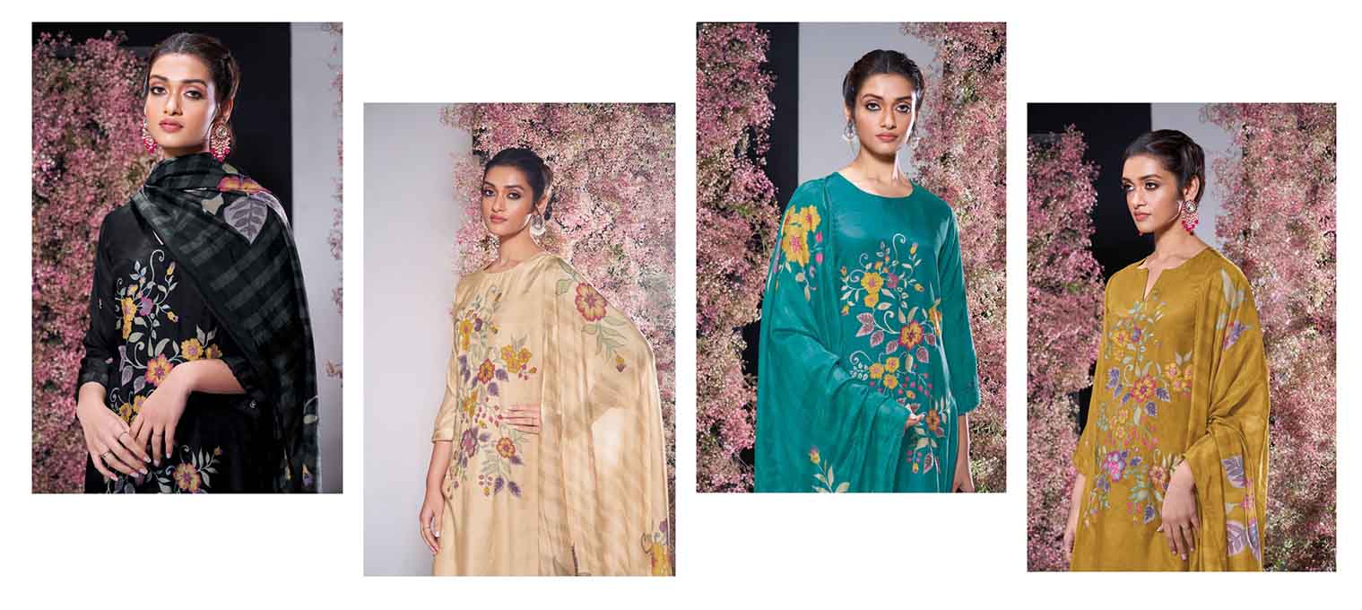 DIVINE MESSENGER | Divine Fab Latest Ladies Suits | BEMBERG SILK PRINTED WITH HAND EMBROIDERY AND COTTON LACE