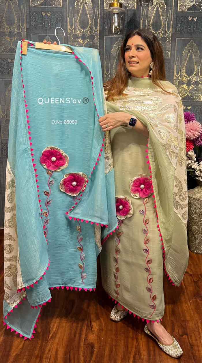 Divine Fab Latest Ladies Suits | QUEENS'av®️ Pure shimmer crush very soft silk shirt premium fabric