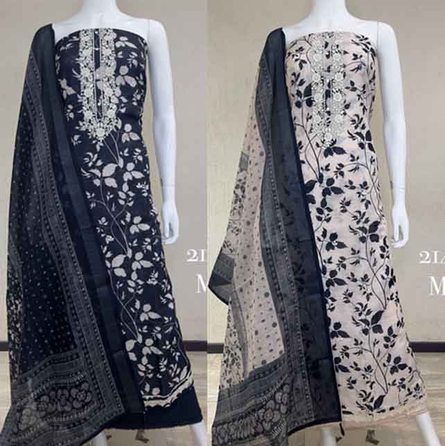Top pure linen Dupatta pure linen printed Bottom Reyon