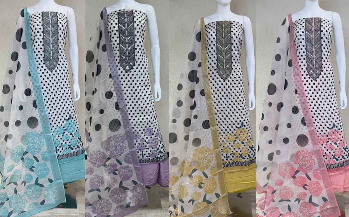 Top linen digital print Dupatta linen Bottom santoon