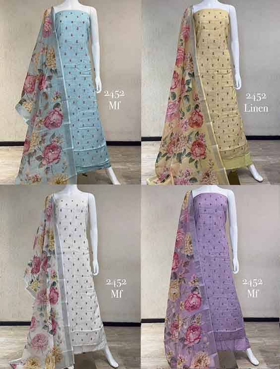  pure linen emb Dupatta pure linen digital Bottom Reyon