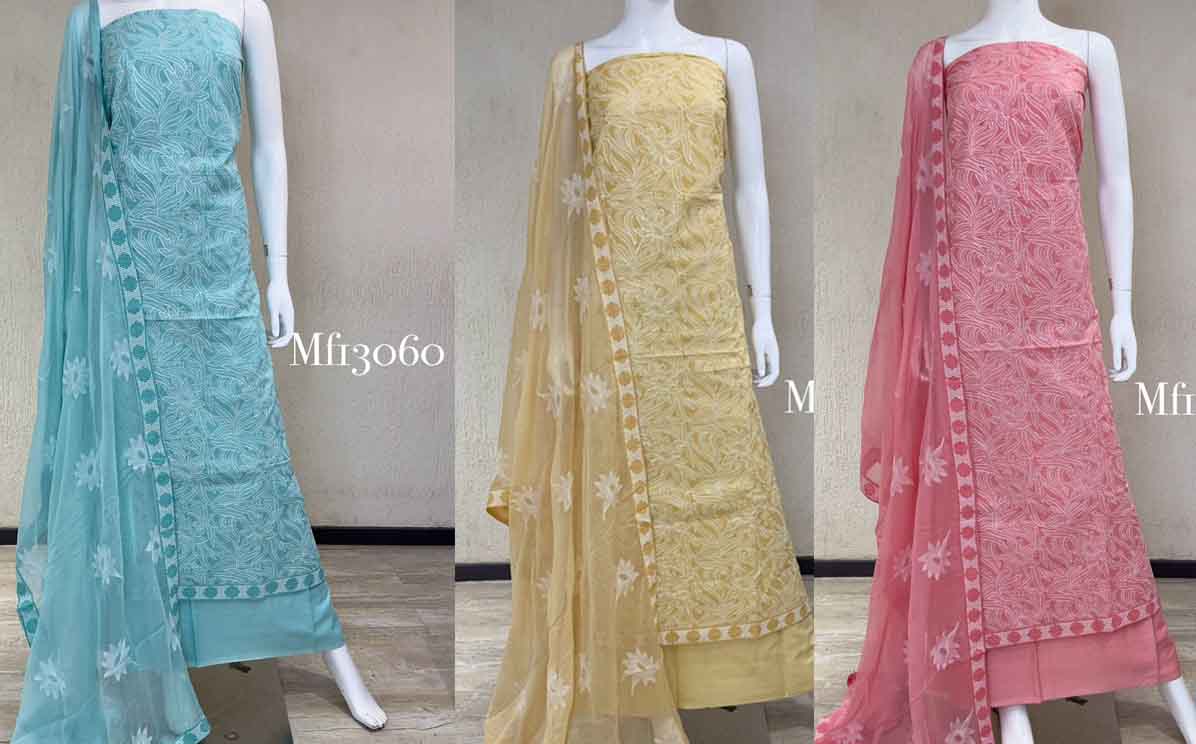 Top pure cotton aari work Dupatta pure chiffon embroidered Bottom pure cotton