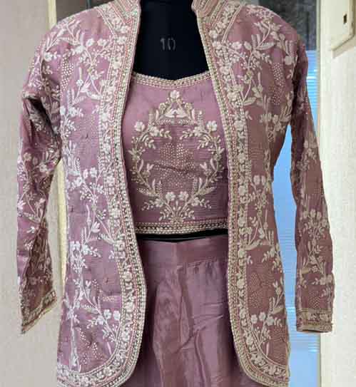 chinon embroidered blause embroidered jacket  Bottom chinon plazo