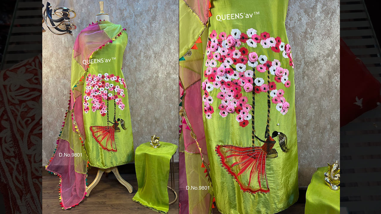 QUEENS'av Suits | Pure Mul Cotton Silk Shirt | Full Size | Beautifully Hand Painted | Jhoola Concept
