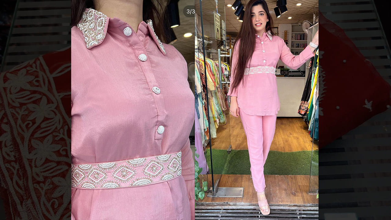 Divine Fab Latest Suits | Beautiful Baby Pink Chinnon Coord Set With Belt