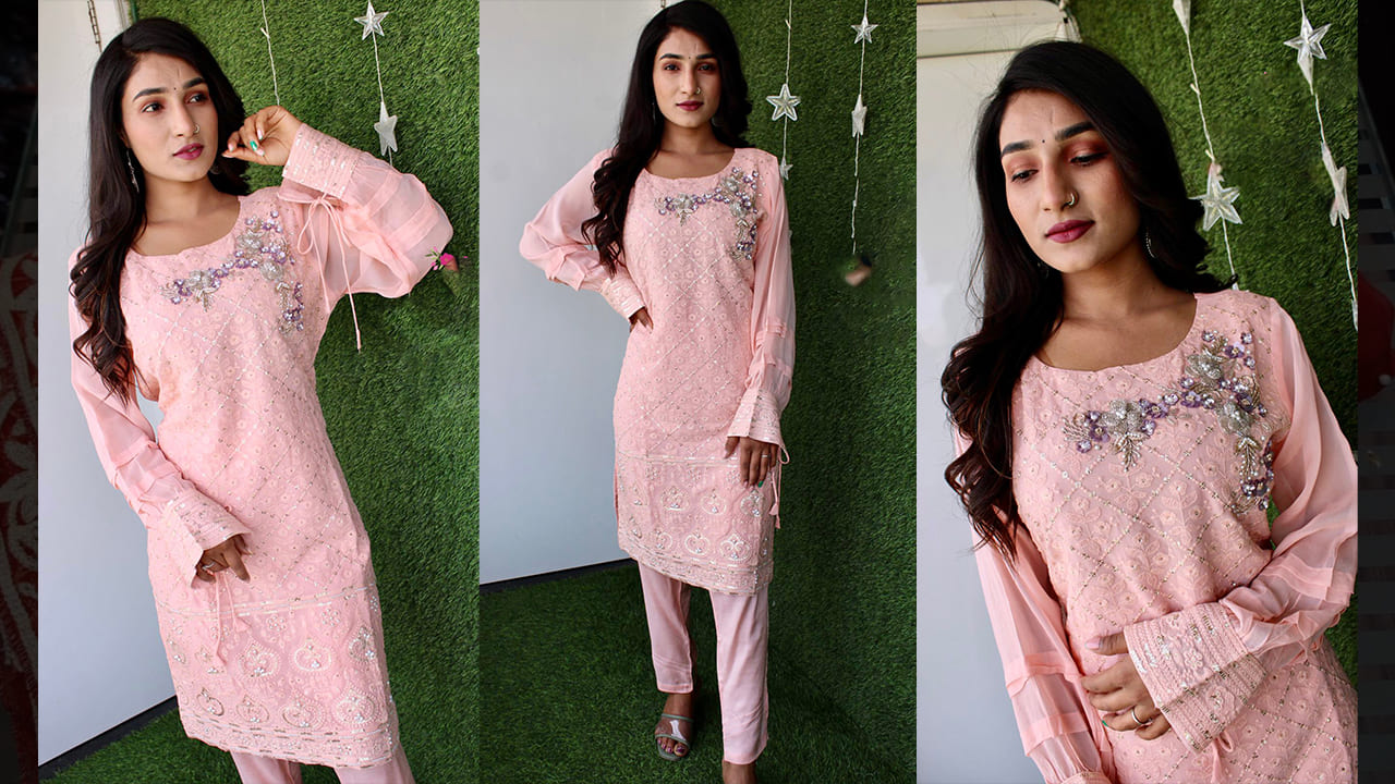 Divine Fab Latest Suits | Georgette Stitched Kurta Full Chikankari Work With Handwork Done