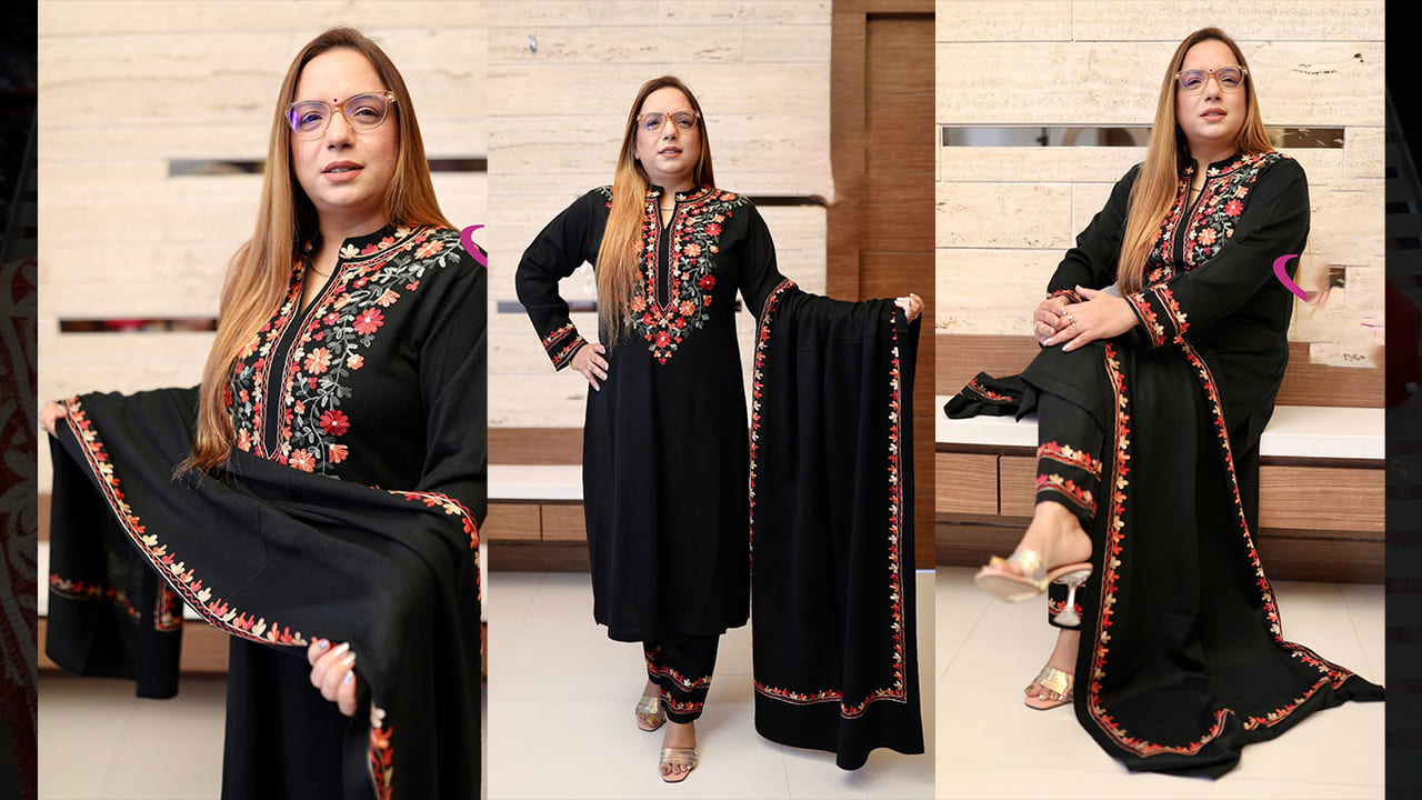 Divine Fab Latest Suits | Beautiful Three Piece Black Woollen Suit Set With Kashmiri Embroidered