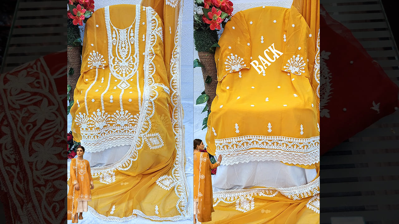 Divine Fab Suits | Fox Georegette Embroidery Work in Front, Sleeves & Also In Back
