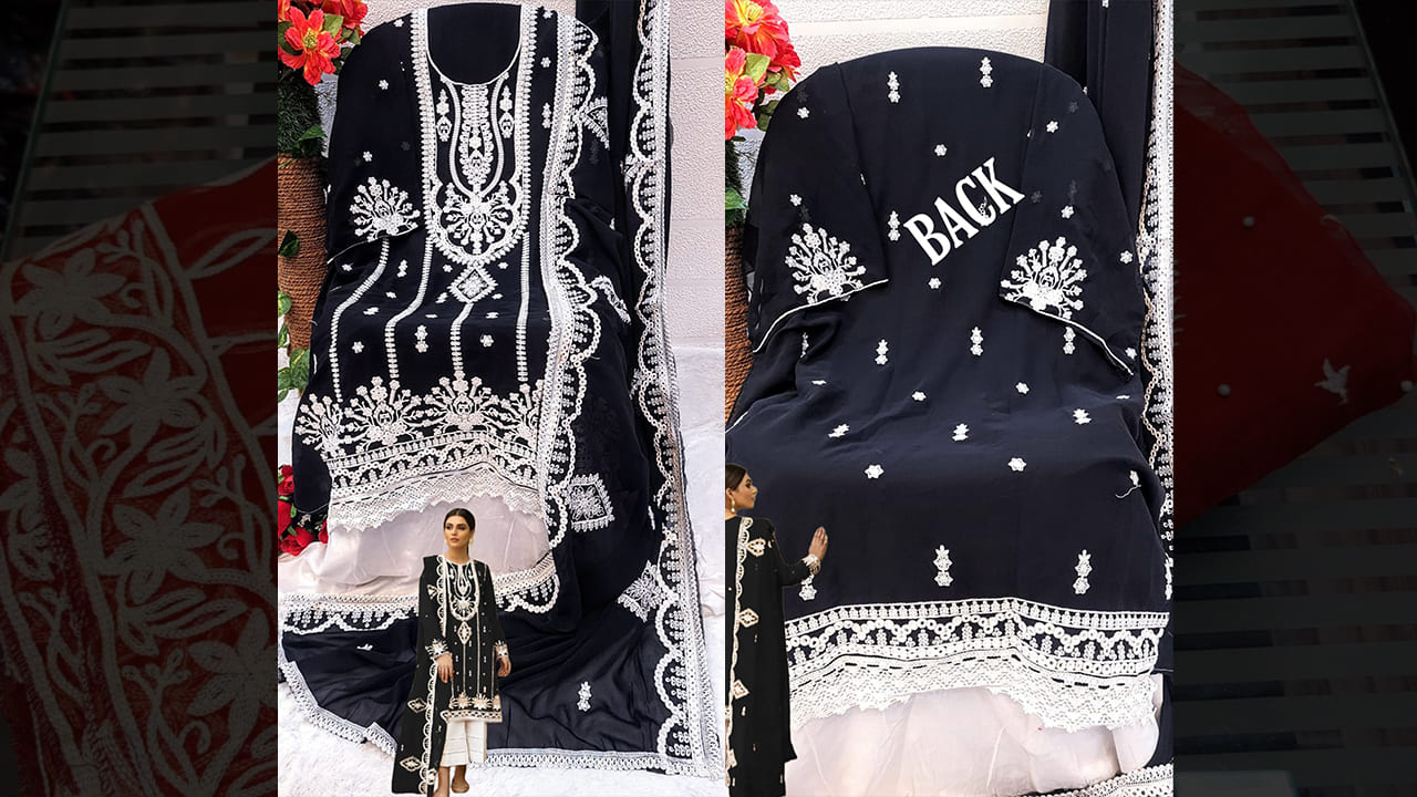 Divine Fab Latest Suits | Fox Georegette Embroidery Work In Front, Sleeves And Also In Back